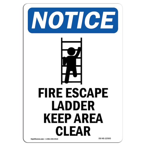 Signmission OSHA Notice Sign, Fire Escape Ladder With Symbol, 10in X 7in Rigid Plastic, 7" W, 10" L, Portrait OS-NS-P-710-V-12583 - main